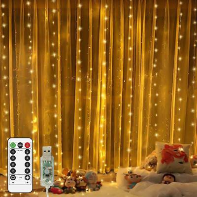 China Home Decor 3*3M Waterproof Remote Control Timer 8 Mode Timer Copper Wire LED String Light Battery Operated for sale