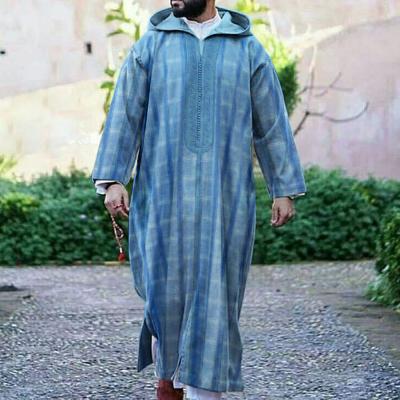 China Thawb Muslimin Men's Hoodie Jubah Men's Fashion Islamic Muslim Clothing M-4XL Long Shirt Ethnic Long Dress Blue Durable Wear for sale