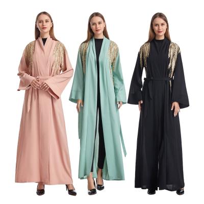 China Modern Long Dress Open Front Fashion Islamic Wear /JZ-210715 Ladies Feature Belt Abaya Women Clothing Women Kaftan Islamic Muslim Dress Optional Long for sale