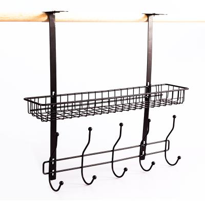 China Adjustable 2 Tier Hook Rack Shelf Kitchen Bathroom Shower Caddy Ended Door Workable Hanging 10 Hooks Wire Rack for sale