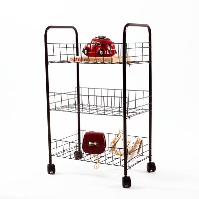 China Sustainable Kitchen Bathroom 3 Tiers Metal Organizer Hand Cart Serving Wire Mesh Food Cart For Restaurant And Hotel for sale