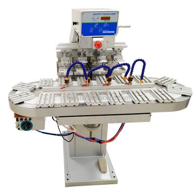 China Garment Shops Semi-automatic Pad Printing Machine Price With Conveyor, Four Color Pad Printing Machine Supplier for sale