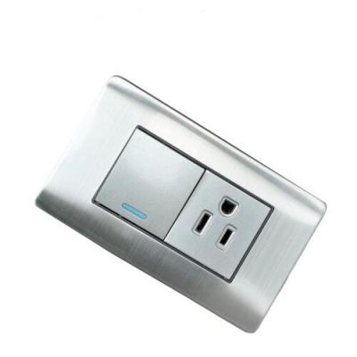 China 118 High Quality South American Stainless Steel Wall One Strip Switches And One Strip Socket Js Series for sale