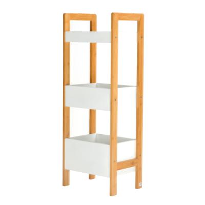 China Bamboo Trolley Display Rack Organizer Bathroom Shower Baskets (Other) 3 Tiers Adjustable Storage Shelf for sale