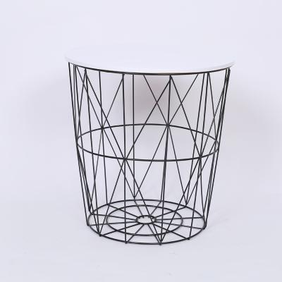 China Expandable Metal Wire Storage Basket With Wire Top Wood Coffee Table Side Modern Table for sale