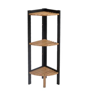 China Eco-Freindly 3-Tier Bamboo Metal Storage Cabinet Balcony Triangle Shelf Corner Bar Cabinet for sale