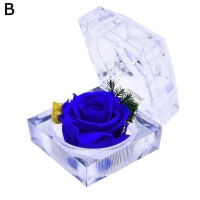 China Natural Fresh Stem Rose Rose Flower Ring Box Preserved Decorative For Anniversary Birthday Celebration Valantine's Day Gift for sale