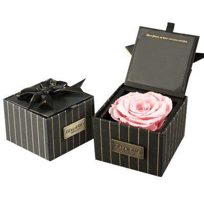 China Natural Fresh Stem Rose Luxury Black Gold Stripe Square Shape Paper Gift Boxes Preserved Roses For Valentine's Day Girlfriends Birthday Wedding Gifts for sale