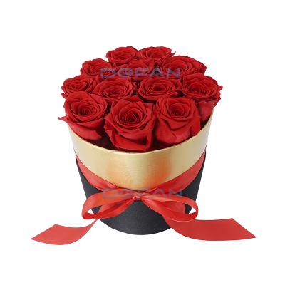 China Natural Fresh Rose With Stem Natural Wholesale 12pcs 5-6cm One Real Flower Rose Preserved Long Lasting Grade Eternal Box Preserved Forever Roses for sale