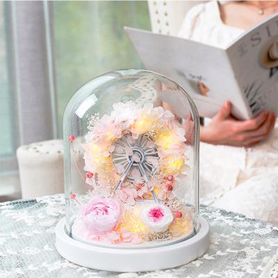 China OEM Beautiful Vanlentine's Day Gift Ferris Wheel Candy Flower Handbag Preserved Eternal Rose Flower in Glass Tube for sale