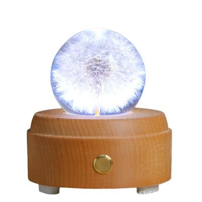 China Preserved Flower in Dandelion Speaker Night Light Crystal Ball Christmas Birthday Gift Speaker Flower Glass Nightlight for sale