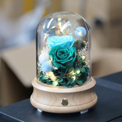 China Natural Stem Fresh Rose Beautiful Rose Preserved Music Flower Eternal Luxury In Light Crystal Ball Type Bluetooth Speaker Box LED for sale