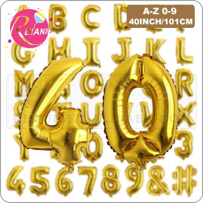 China Promotional Toy 40 Inch Large Gold Letters Number Balloons Birthday Party Wedding Large Helium Air Foil Balloons Letters Birthday Alphabet for sale