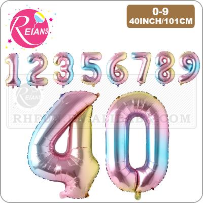 China 40 Inch Big Size Rainbow Gradient Large Number Foil Helium Balloons Birthday Party Promotional Toy Colorful Celebration Decoration for sale