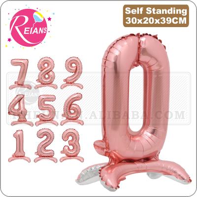 China Promotional Toy 16 Inch Position Figures Foil Inflatable Rose Gold Number Balloon Air Balls Birthday Party Decoration Kids Wedding Balloon for sale