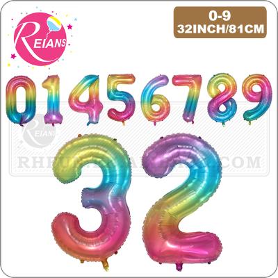 China Promotional Toy 32 Inch Jelly Gradient Color Balloons Decoration Rainbow Gradient 0-9 Number Foil Balloon Birthday Party Supplies for sale