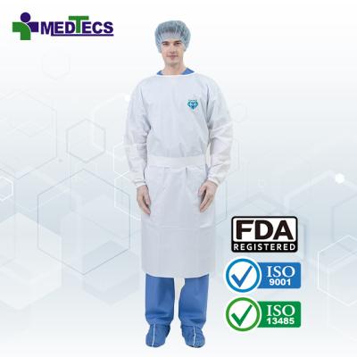 China Impermeable pp/pe white plastic civilian disposable nonwoven isolation gown for sale