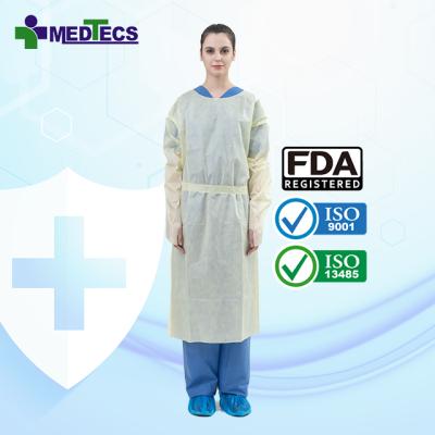 China AAMI Level 1 Comfortable and Breathable Gown Polypropylene Nonwoven Disposable Lab Gowns Suits Isolation Clothing for sale