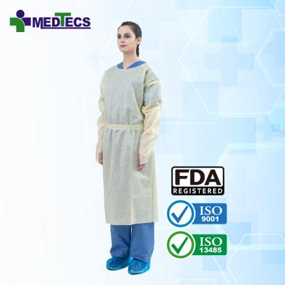 China Comfortable And Breathable SMMS Material Nonwoven Gowns Yellow Disposable Gown Suits Isolation Clothing for sale