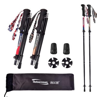 China Wholesale Multifunctional Rebornsun 4 Section Carbon Walking Stick Foldable EVA Nordic Walking Stick Trekking Pole Increasing Poles for sale