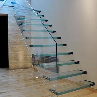 China Modern Home Restaurant Bar Stairs Guide Lighting Glass Floating Stairs for sale