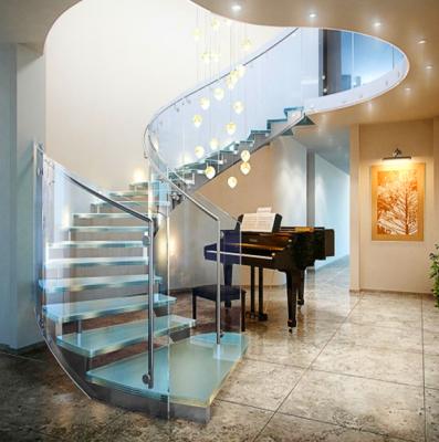 China Modern building tempered mezzanine stairs stepped on glass for sale