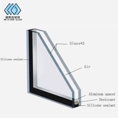 China Traditional Three-Layer Colored Heat Insulating And Sound Absorbing Toughened Hollow Building Glass for sale