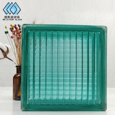 China Environmental protection modern pattern texture green decorative transparent hollow glass brick for sale