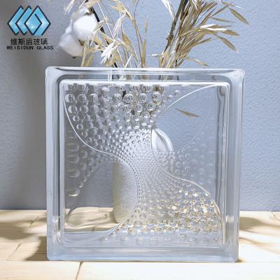 China Modern Translucent Square Hollow Glass Brick With Big Flower Grid Pattern for sale