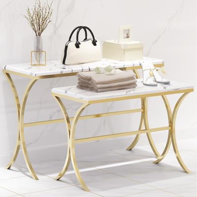 China Modern Metal Console Table Gold Metal Stainless Steel Frame Entrance Display Table for sale