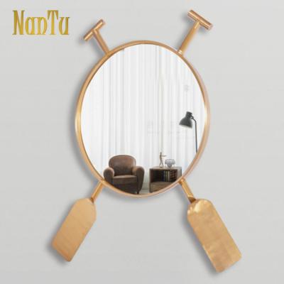 China Hotel Bathroom Minimalist Modern Elegant Decorative Antique Gold Oval Wall Mounted Mirror for sale