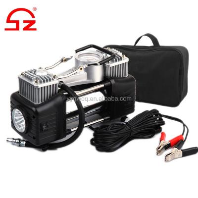 China 12 Volt Heavy Duty Dual Cylinder Vehicles Portable Car Air Compressor with LED Light for sale