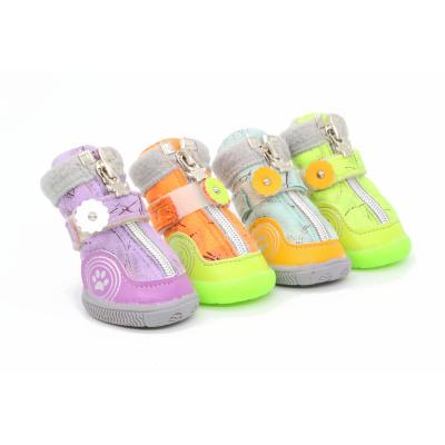 China Durable Retro Warp Knit Short Plush Pet Shoes PU Material Pet Rubber Sole Wear Resistant Non-Slip Boots for sale