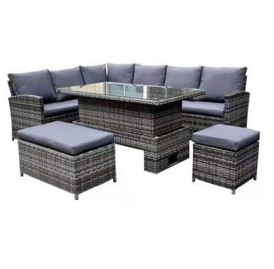 China K.d All Weather Resistant Contemporary Structure Rattan Corner Sofa Set With Height Adjustable Flat Table for sale