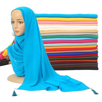 China Custom Women Plain Dyed Chiffon Chiffon Scarf Long Muslim Scarf Shawl Muslim Hijab Pendant Scarf for sale