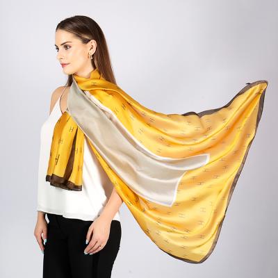 China Daily life fashionable design long satin shawl silk scarf printing satin silk scarf for sale