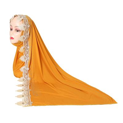 China Flocking / Stone New Simple Hot Sale Lace Stamped Cotton Linen Checked Scarf Polyester Knitted Jersey Scarf Hijab for sale