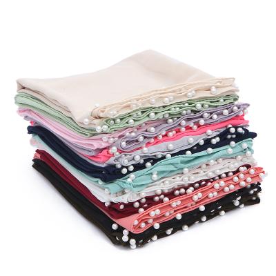 China Custom wholesale monochrome pearl hijab/decoration chiffon scarf/hot sale 24 color stock comfortable and breathable pearl chiffon scarf for sale