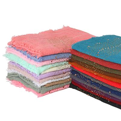 China Fashionable Wholesale Hot Selling Cotton And Hot Drilling Diamond Hijab Pleat Plain Hijab Canvas Scarf for sale