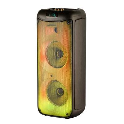 China Professional LED Flashing Light 8 Inch Wireless Active Speaker System Trolley Speaker With Disco LED Flame Light for sale