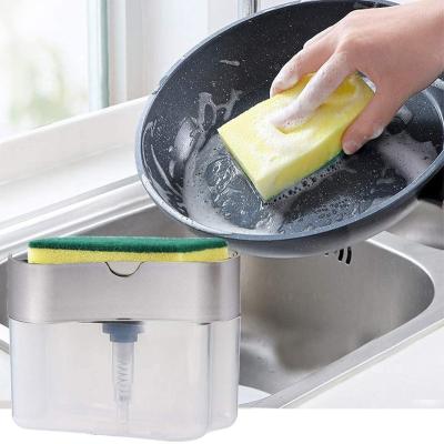 China New Creative Foam Soap Dispenser Kitchen 2-in-1 Soap Dispenser Pump Sponge Cart Manual Press Liquid Soap Pump Dispenser and Sponge Holder E-004 for sale