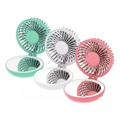 China Mini USB LED FAN USB Rechargeable Desktop Fan 2 in 1 Makeup Mirror Fan Mini Portable Folding Foldable Fan with Mirror for sale