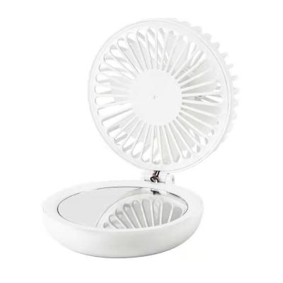 China Mini USB LED FAN USB Rechargeable Desktop Fan 2 in 1 Makeup Mirror Fan Mini Portable Folding Foldable Fan with Mirror for sale