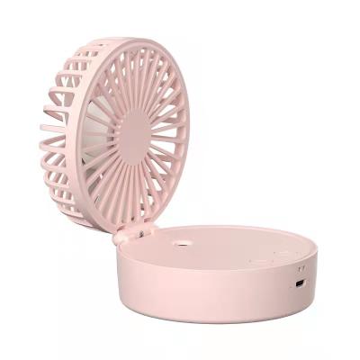 China USB LED FAN Hand Mobile Travel USB Rechargeable Air Cooling Mini Fan LED Make Up Mirror With Light Mini Fan for sale