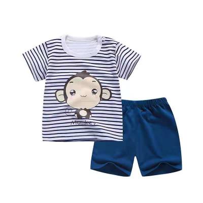 China Antibacterial Cotton Summer Baby Kids Suits Round T-shirt Kids O-Neck Outfit Boy And Girl Clothing Sets for sale