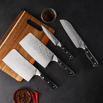 China Durable 9 Pcs Knife Set Damascus Pattern Carbon Steel Knives Color Handle With Sheath for sale