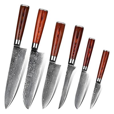 China Durable Damascus Pattern Pakkawood Handle VG10 Damascus Steel Knife Set Kitchen With Europe Style for sale