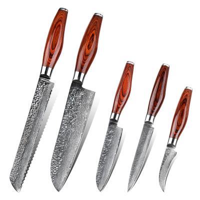 China OEM Damascus Laser Pattern Kitchen Knife Pakka Handle Sustainable Wood Chef Knife Set for sale