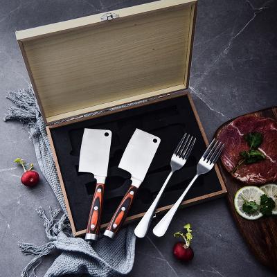 China Viable hot selling pakkawood steak knives, best selling kitchen mini cleaver knife and fork set, stainless steel steak fork knife set for sale