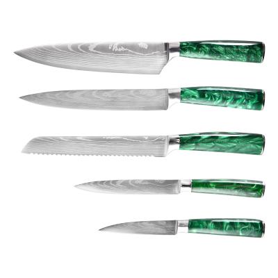 China Viable Wholesale Ruitai 9pcs Germany Knife Set Durable Laser Resin 5cr15mov Damascus Steel Chef Knife Sets for sale